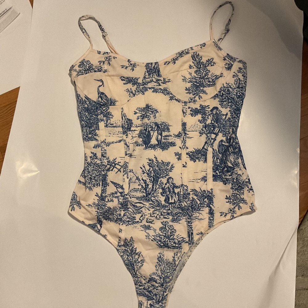 Blue and cream/white Cider bodysuit
